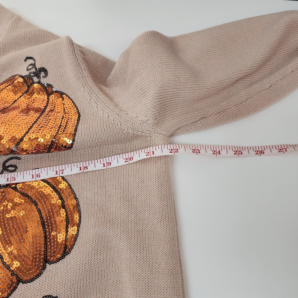 Simply Southern Cardigan Women's XL- Tan Orange Sequins Pumpkins Fall Autumn - Picture 8 of 10